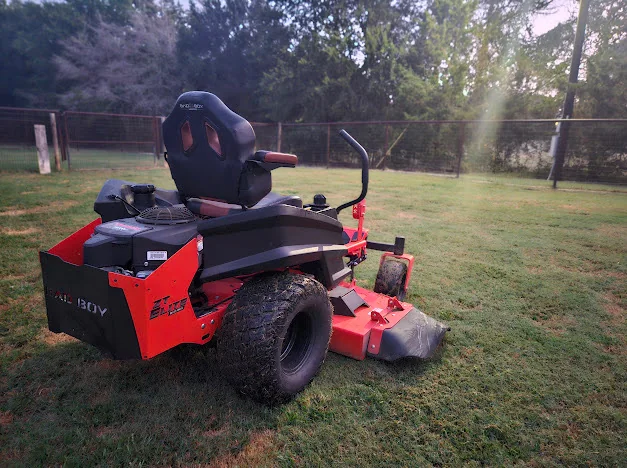 Zero-turn lawn mower used by Good Sons Outdoor Services in Brenham, TX